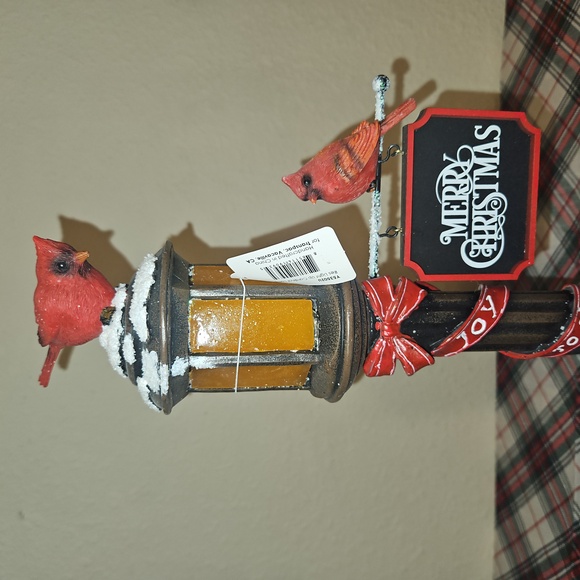 Transpac Festive Resin Light Up Merry Christmas Cardinal Lamp Post - Picture 2 of 9